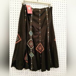 Sunny Leigh Black Skirt with Multicolor Diamond Embroidery
